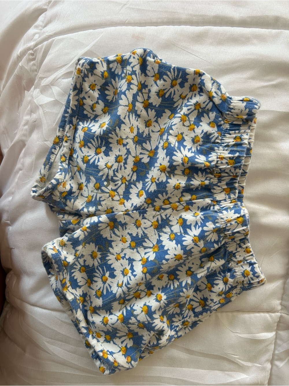 Girls' Blue Daisy Print Elastic-Waist Shorts